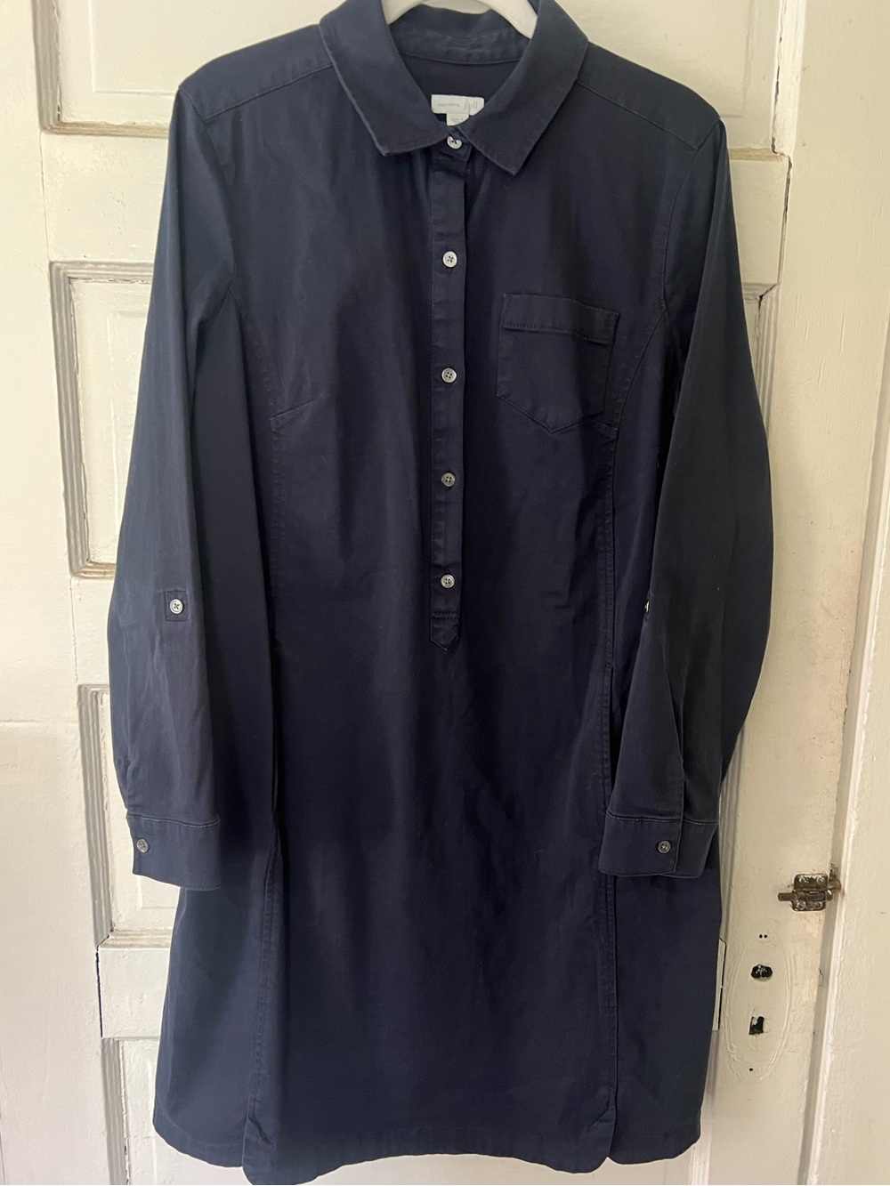 J.Jill Navy Blue Button-Front Shirt Dress with Pockets!